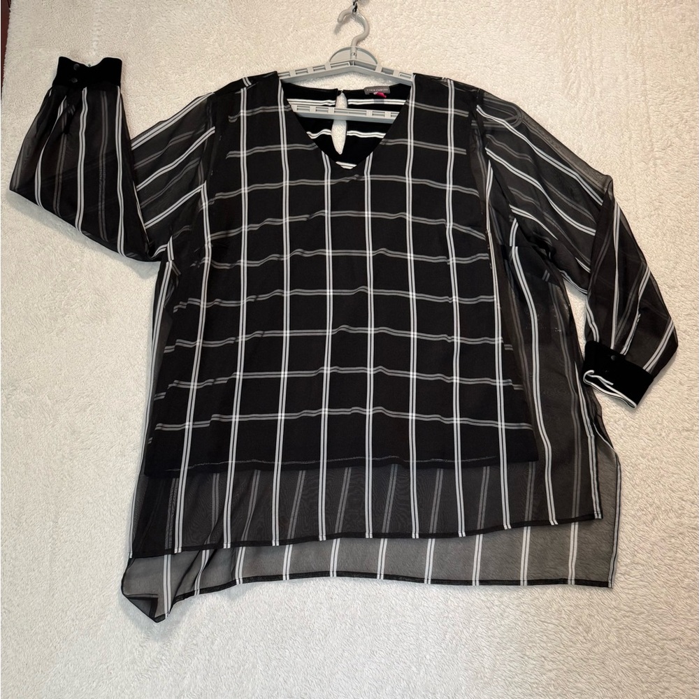 Vince Camuto Black & White Plaid Tunic Top Size 2X New